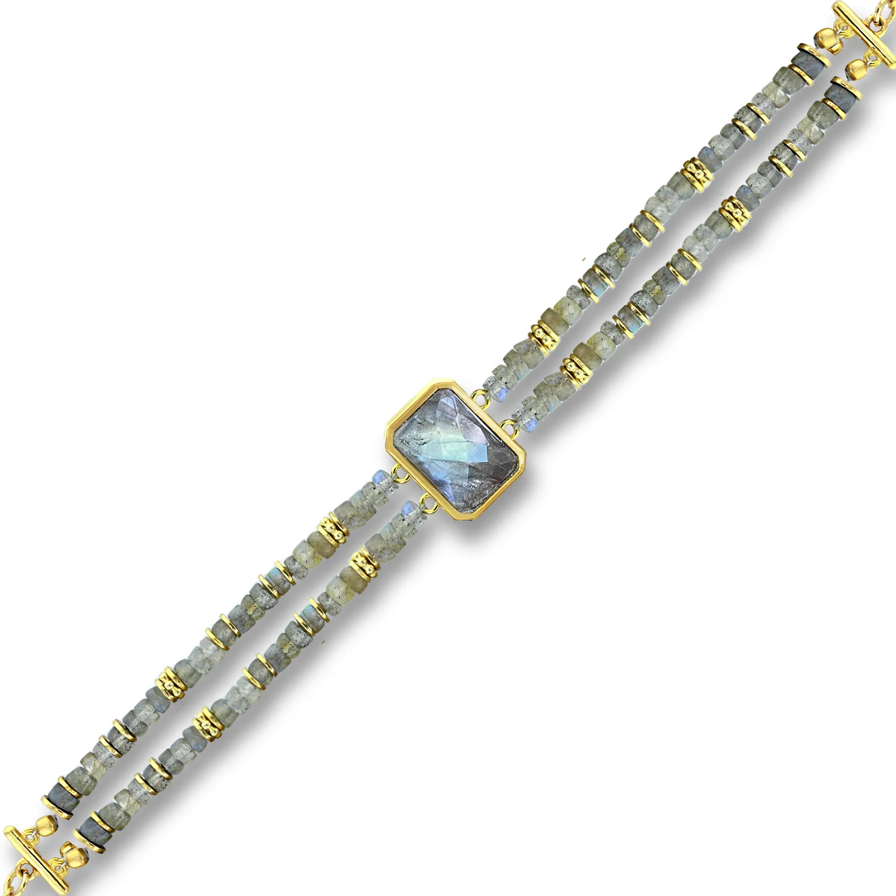Gold-plated pearl bracelet 18k yellow gold assembled with labradorite