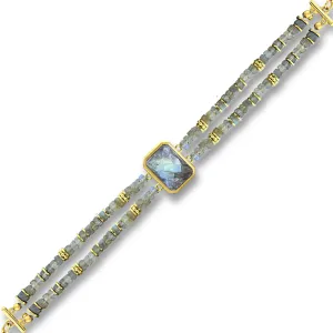 Gold-plated pearl bracelet 18k yellow gold assembled with labradorite