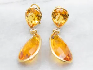 Gold Teardrop Citrine and Diamond Drop Earrings