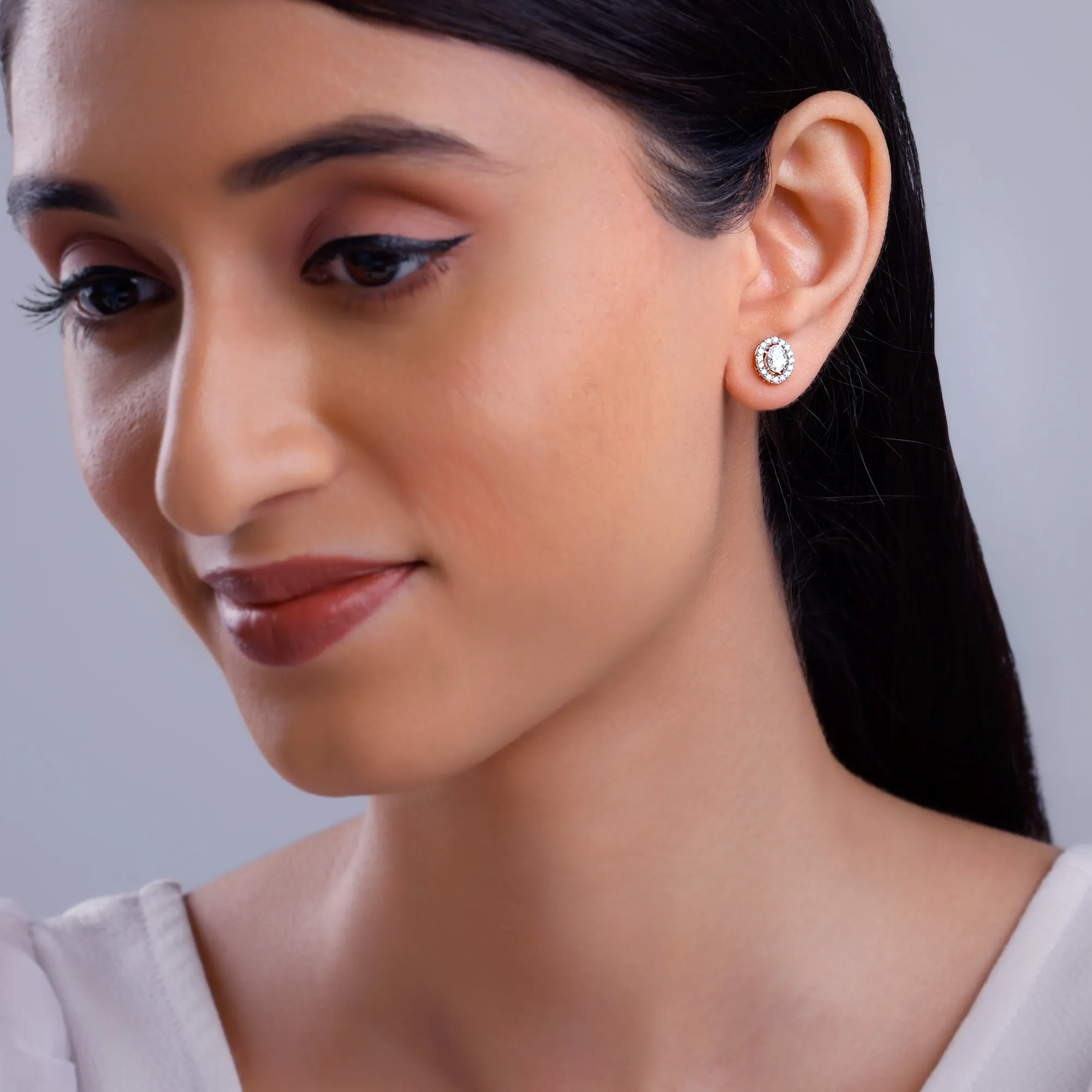 Gold Vesta Halo Solitaire Diamond Studs