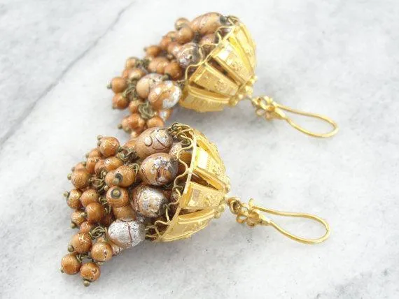 Handblown Glass Gold Chandelier Earrings