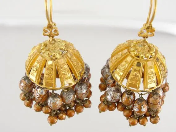 Handblown Glass Gold Chandelier Earrings
