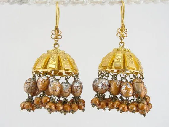 Handblown Glass Gold Chandelier Earrings