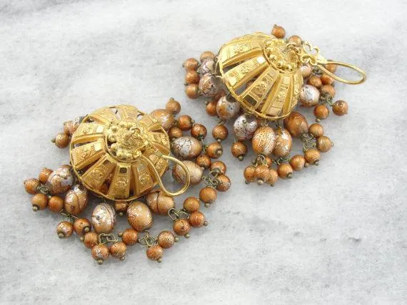 Handblown Glass Gold Chandelier Earrings