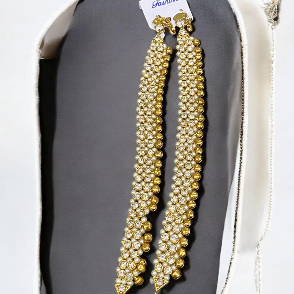 Hira Collections Traditional Gold Plated Pearls Austrian Stones Payal Anklets