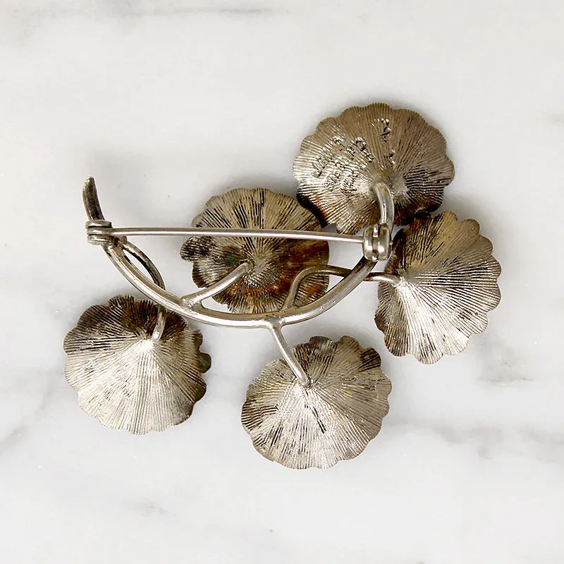 Jaunty Sprig of Flowers Brooch Signed Janna