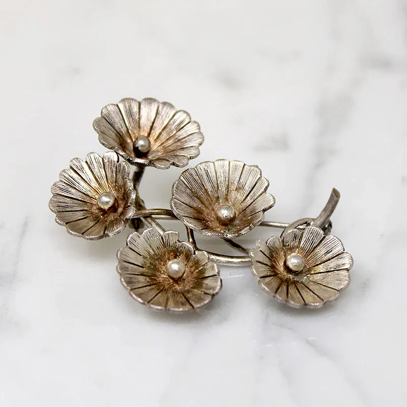 Jaunty Sprig of Flowers Brooch Signed Janna
