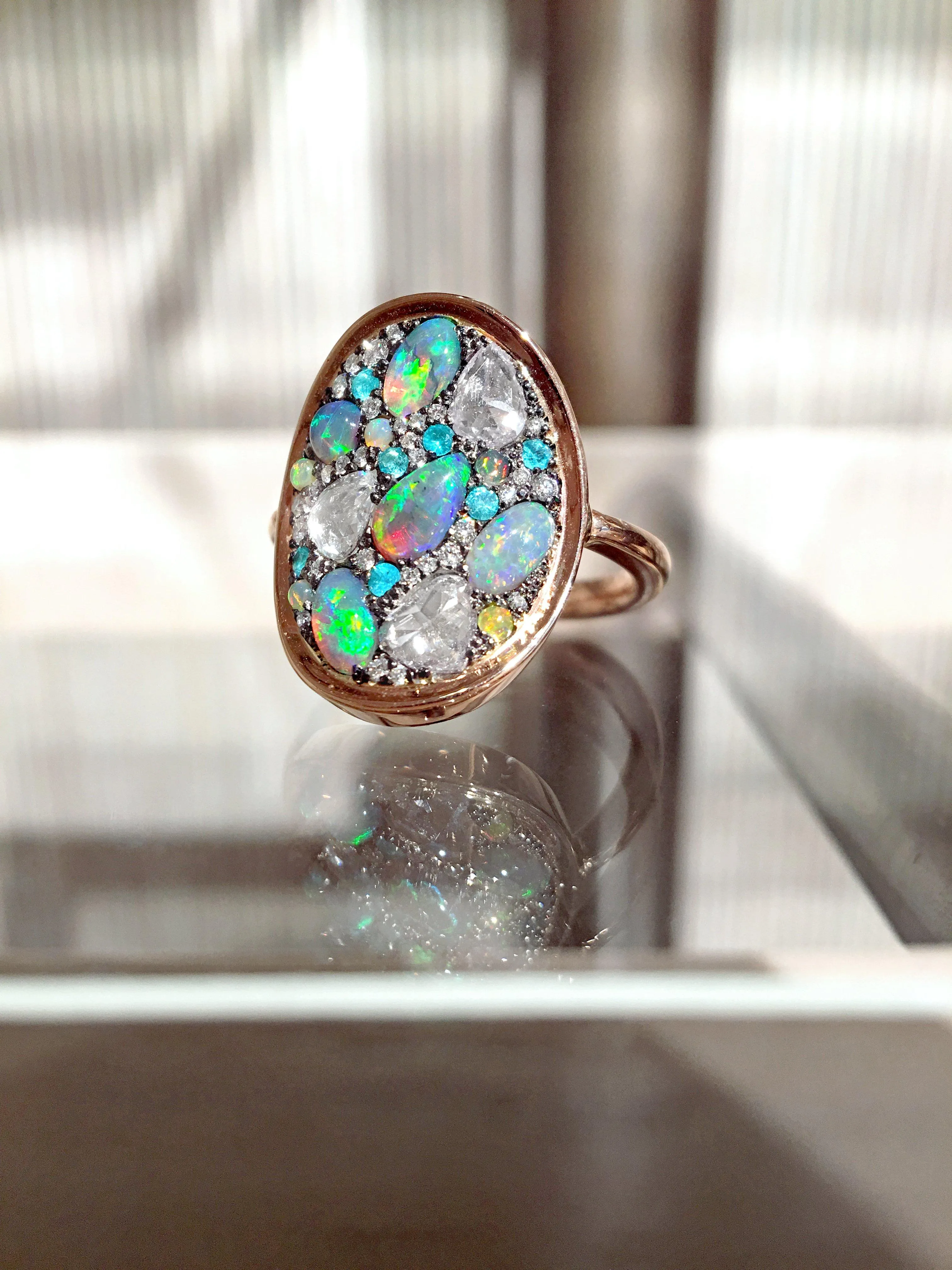 Joke Quick Black Opal Paraiba Tourmaline Ethiopian Opal Diamond Starstruck Ring