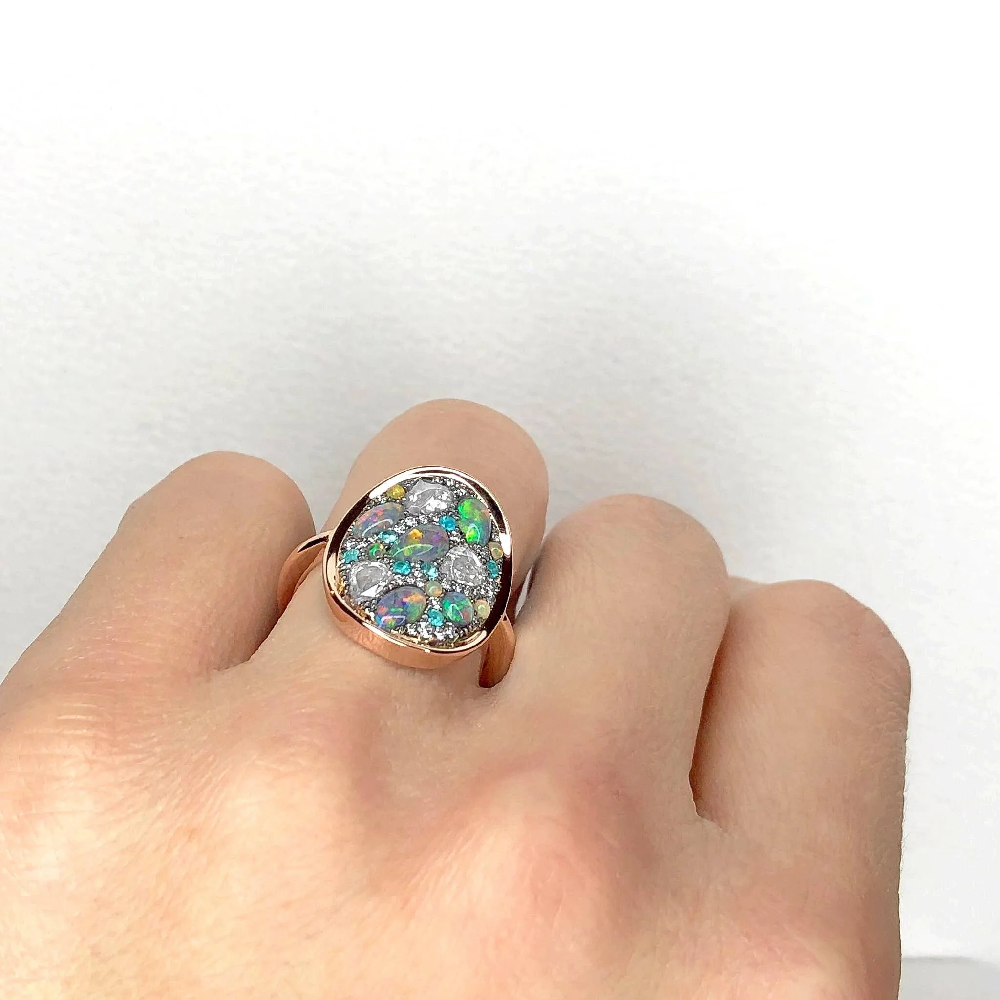 Joke Quick Black Opal Paraiba Tourmaline Ethiopian Opal Diamond Starstruck Ring