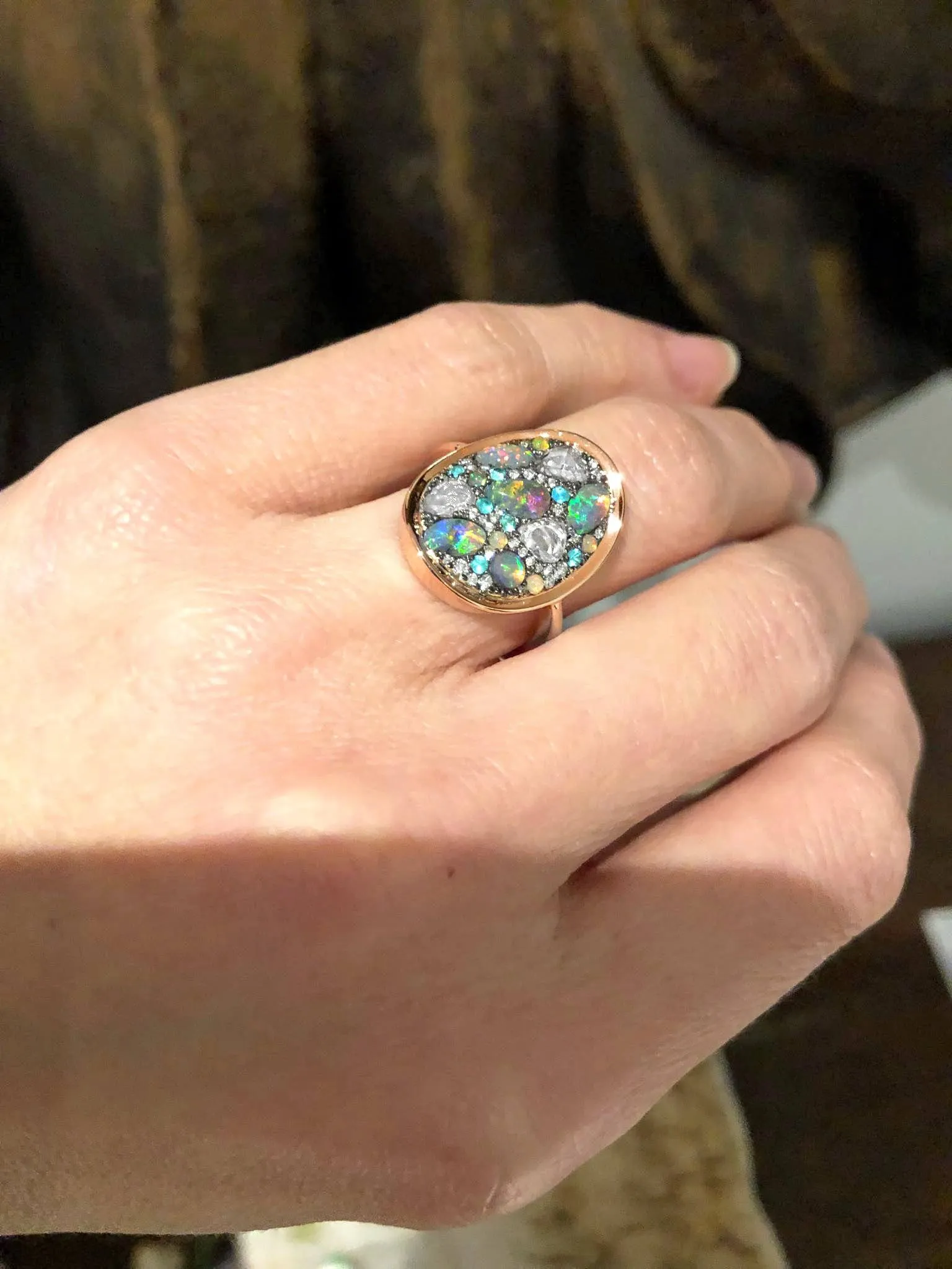 Joke Quick Black Opal Paraiba Tourmaline Ethiopian Opal Diamond Starstruck Ring