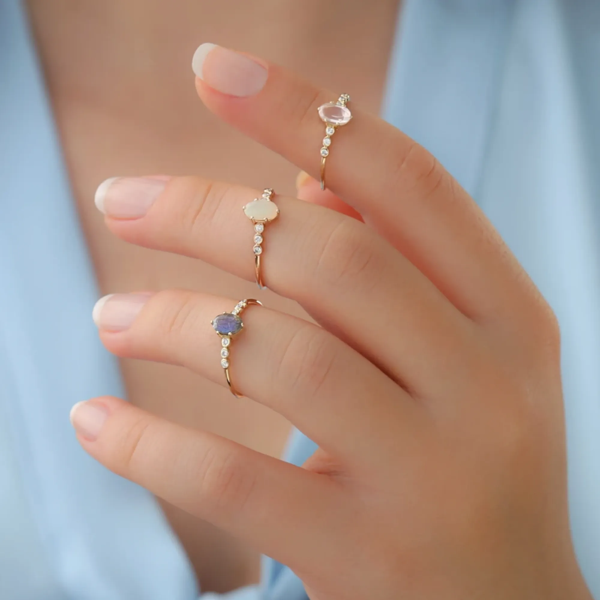 Labradorite and Diamond Engagement Ring, Genevieve