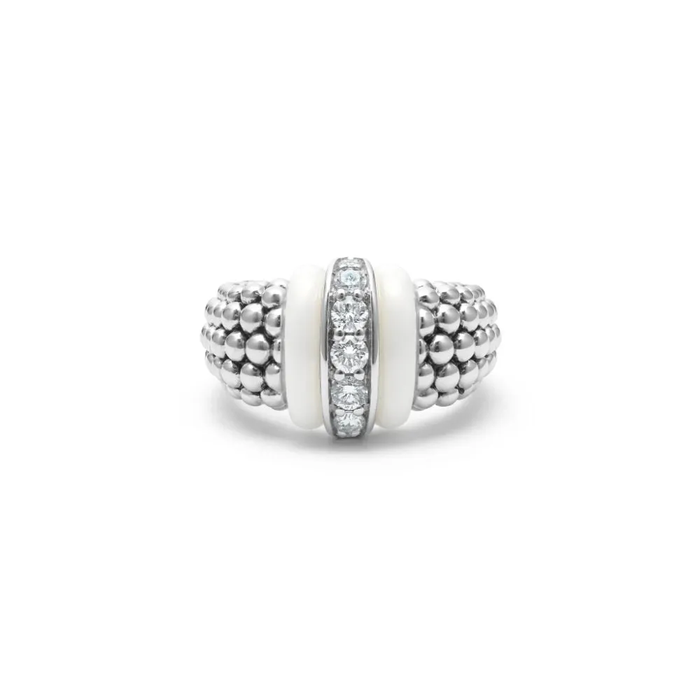 Lagos White Caviar Ceramic Diamond Ring