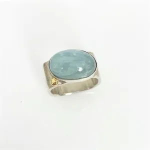 Large Aquamarine and gold Ring Size 12