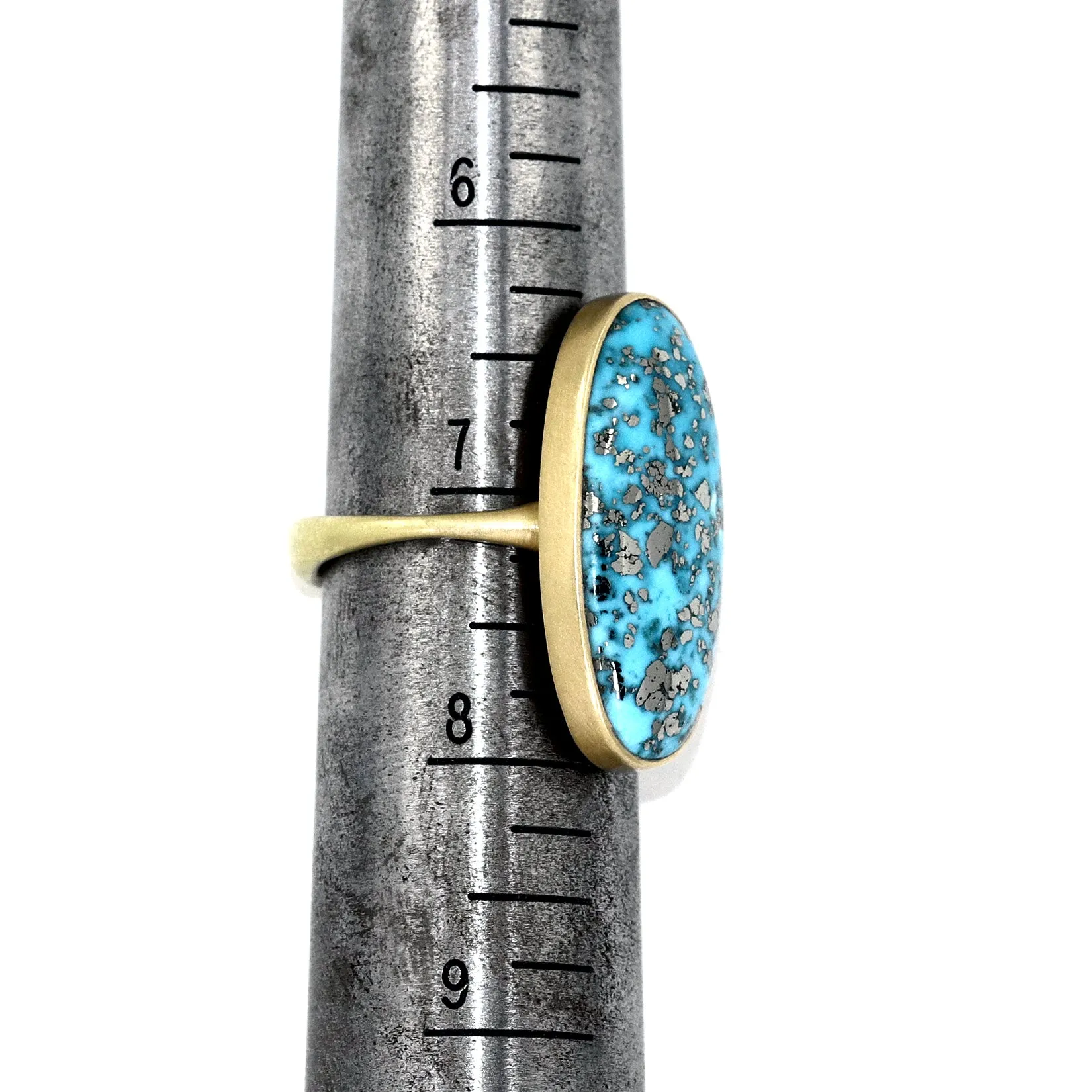 Lola Brooks Exceptional 16.81ct Metallic Pyrite in Turquoise One of a Kind Ring