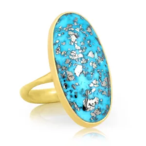 Lola Brooks Exceptional 16.81ct Metallic Pyrite in Turquoise One of a Kind Ring
