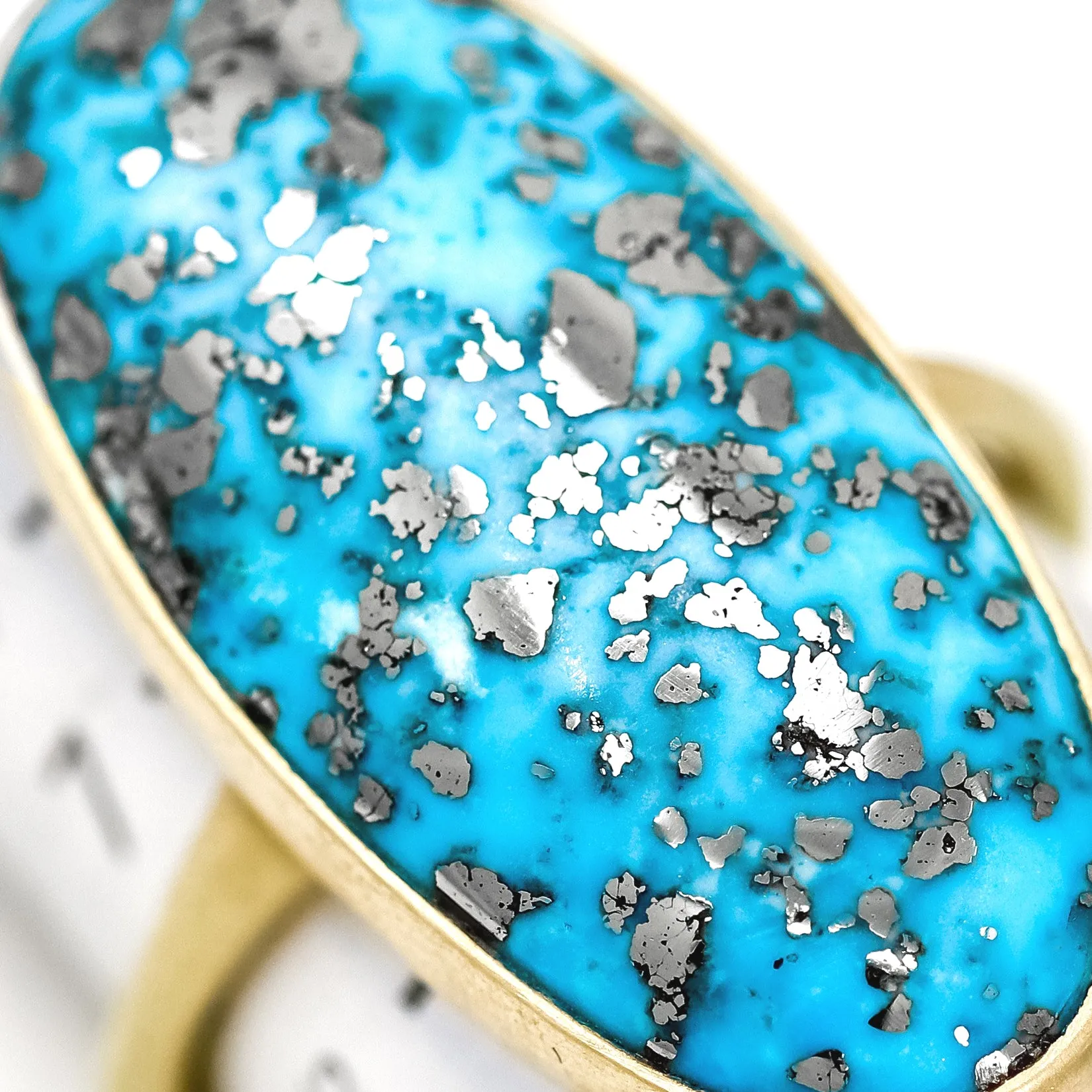 Lola Brooks Exceptional 16.81ct Metallic Pyrite in Turquoise One of a Kind Ring