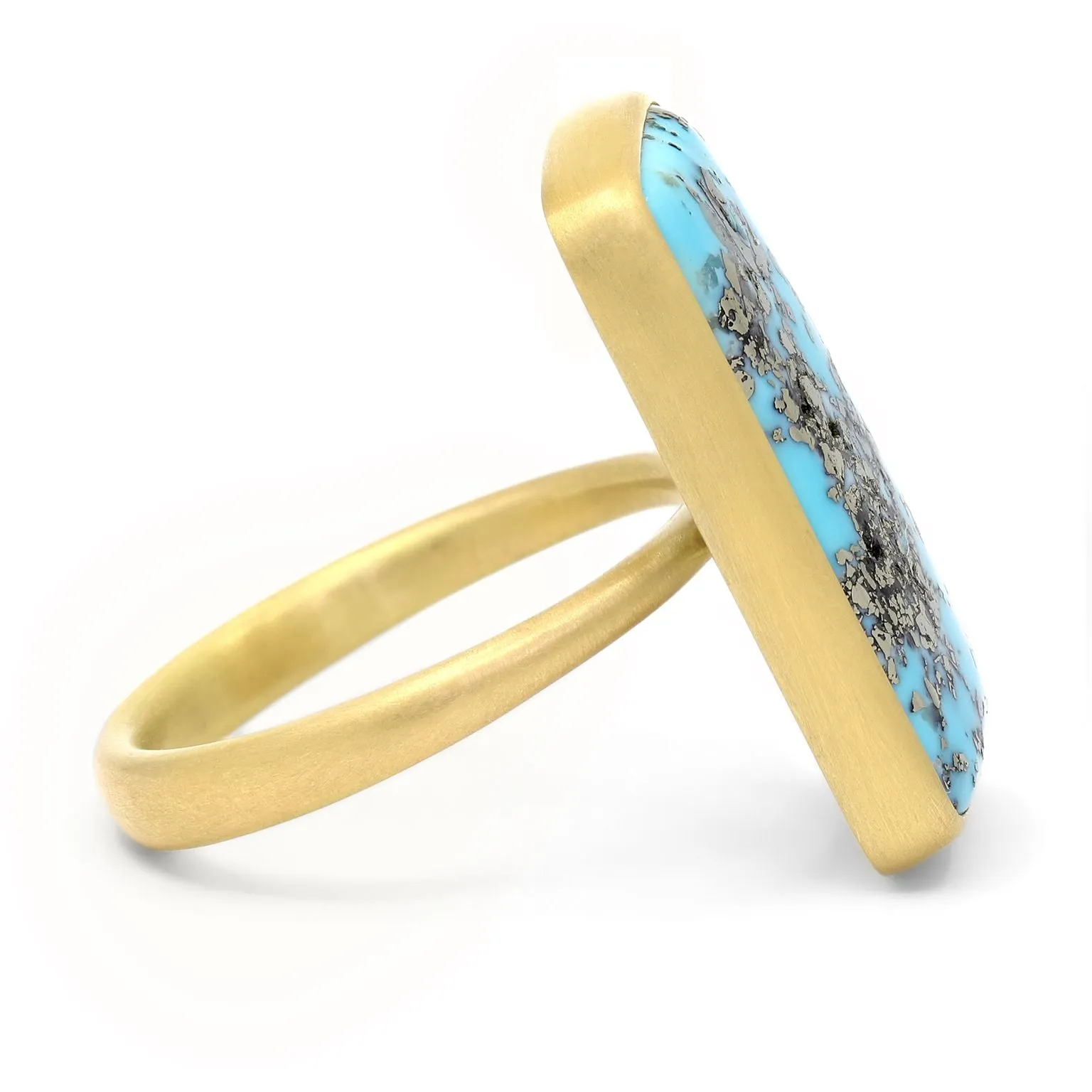 Lola Brooks Mirrored Pyrite in Turquoise Yellow Gold One of a Kind Ring