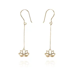 Lotus One Diamond Long Earrings 9k Yellow Gold