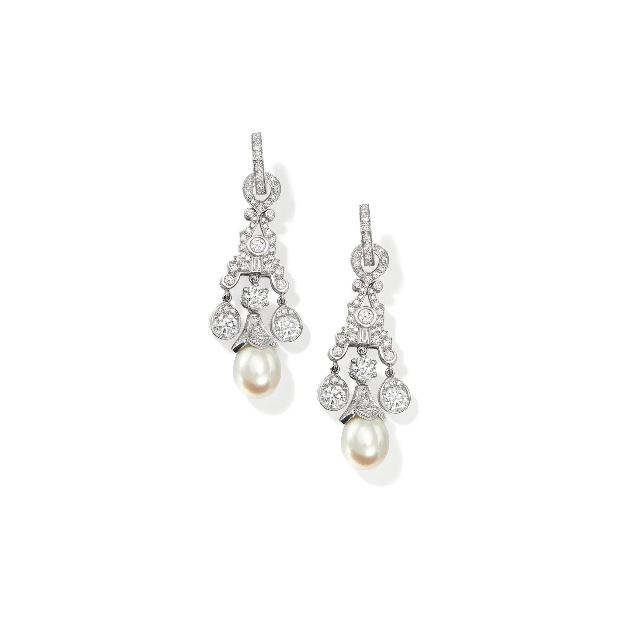 Maharani Earring Drops 18ct White Gold - Diamond & Pearl