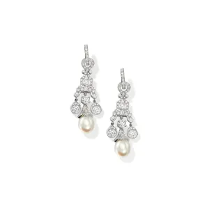 Maharani Earring Drops 18ct White Gold - Diamond & Pearl