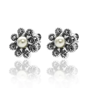 Marcasite & Pearl Flower Studs
