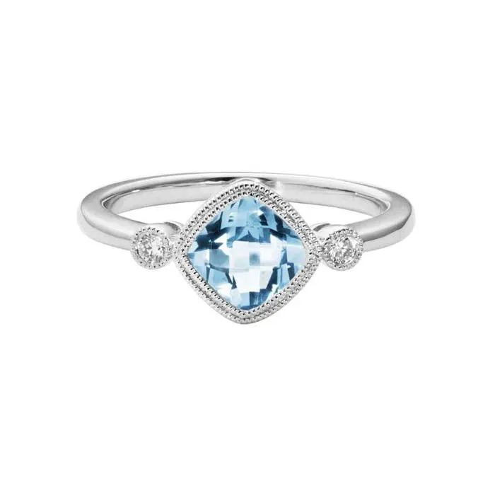 Mountz Collection Aquamarine and Diamond Three Stone Ring in 14K White Gold