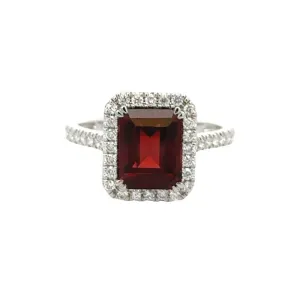 Mountz Collection Garnet Ring with Diamond Halo in 14K White Gold