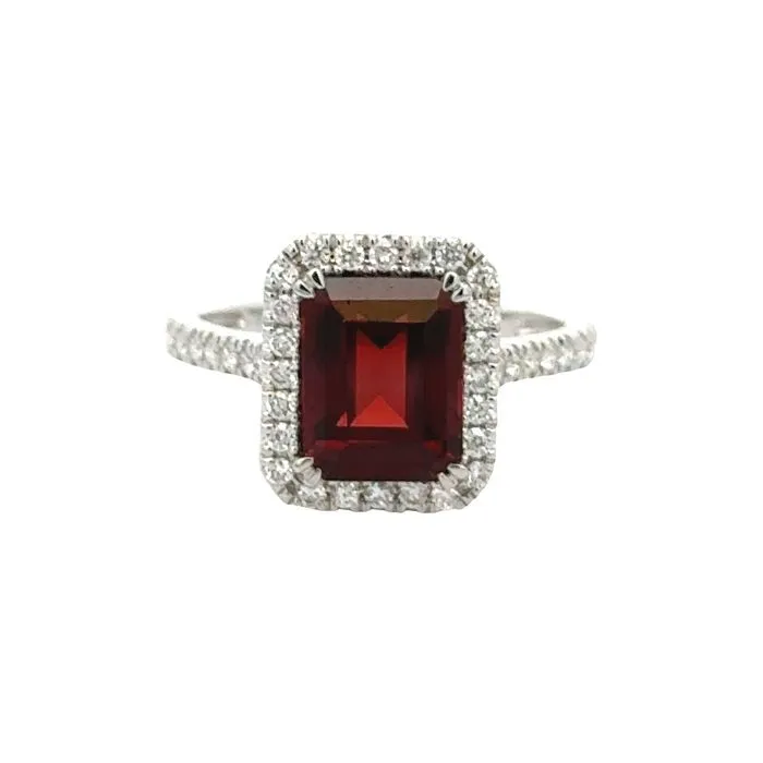Mountz Collection Garnet Ring with Diamond Halo in 14K White Gold