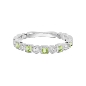 Mountz Collection Peridot and Diamond Stacking Ring in 14K White Gold