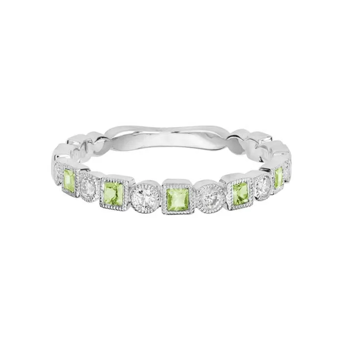 Mountz Collection Peridot and Diamond Stacking Ring in 14K White Gold