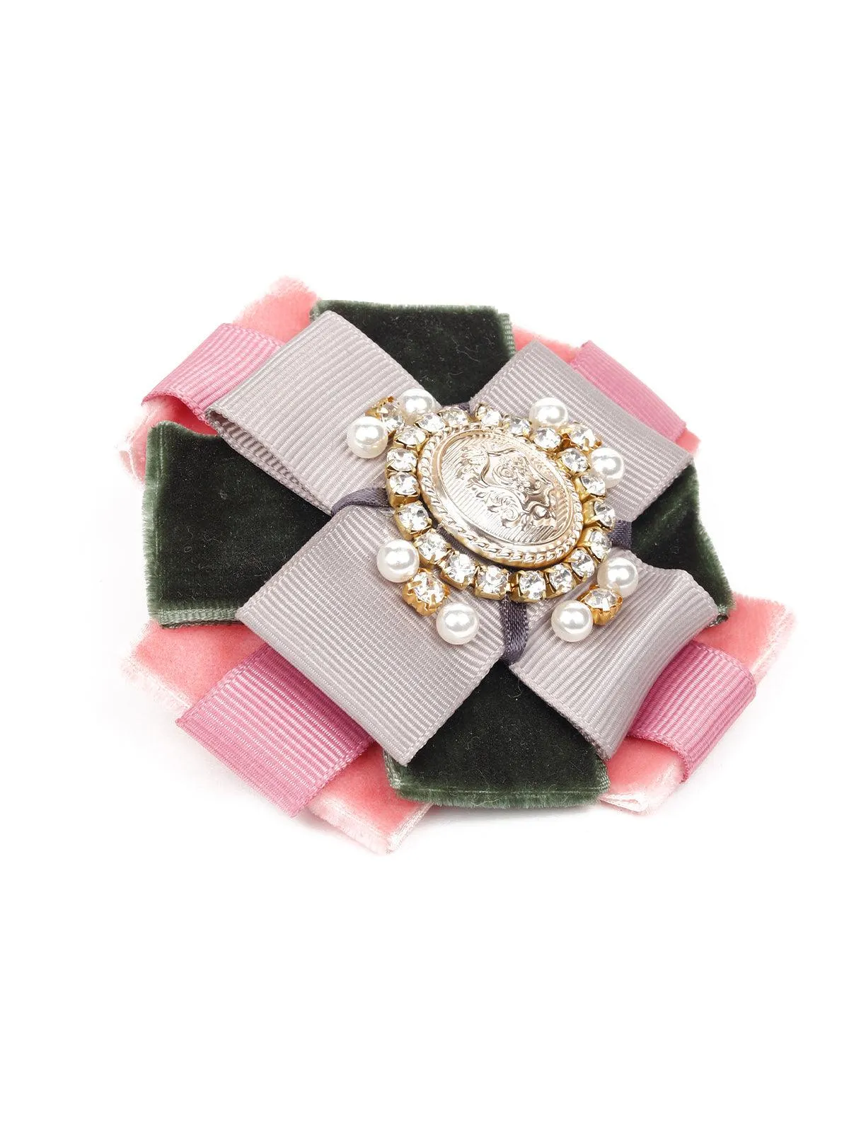 Odette Women Green And Pink Soft Metal Brooch