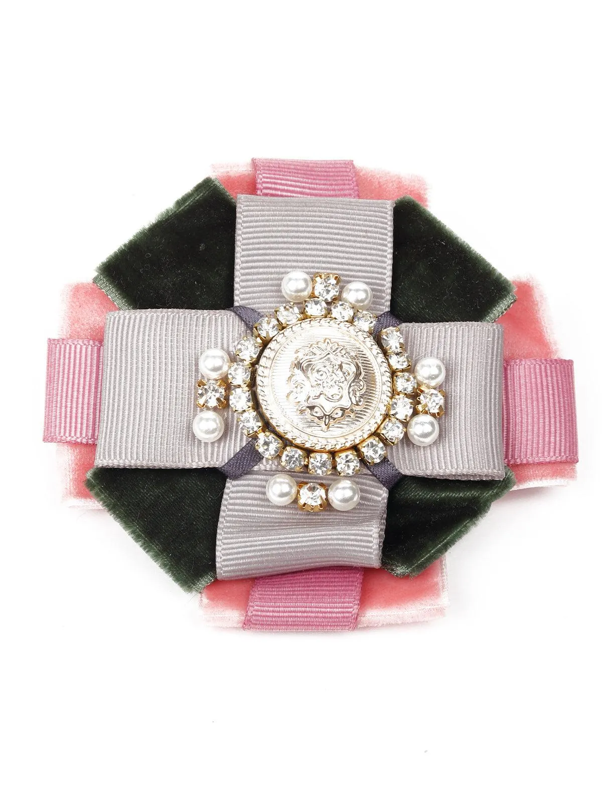 Odette Women Green And Pink Soft Metal Brooch