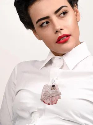 Odette Women Pink Metal Bow Brooch