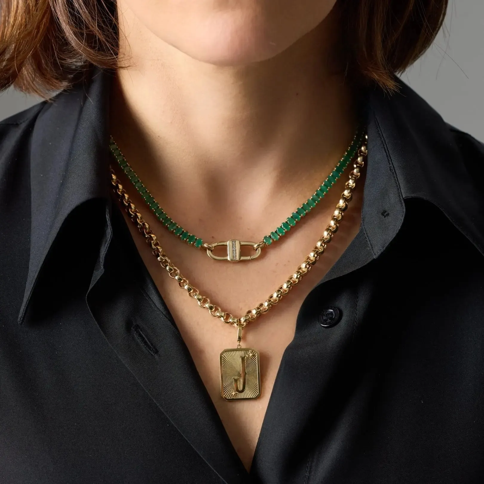 Oval Emerald Tennis Necklace in Yellow Gold