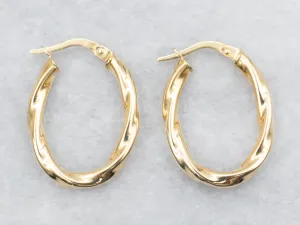 Oval Gold Twist Hoop Earrings