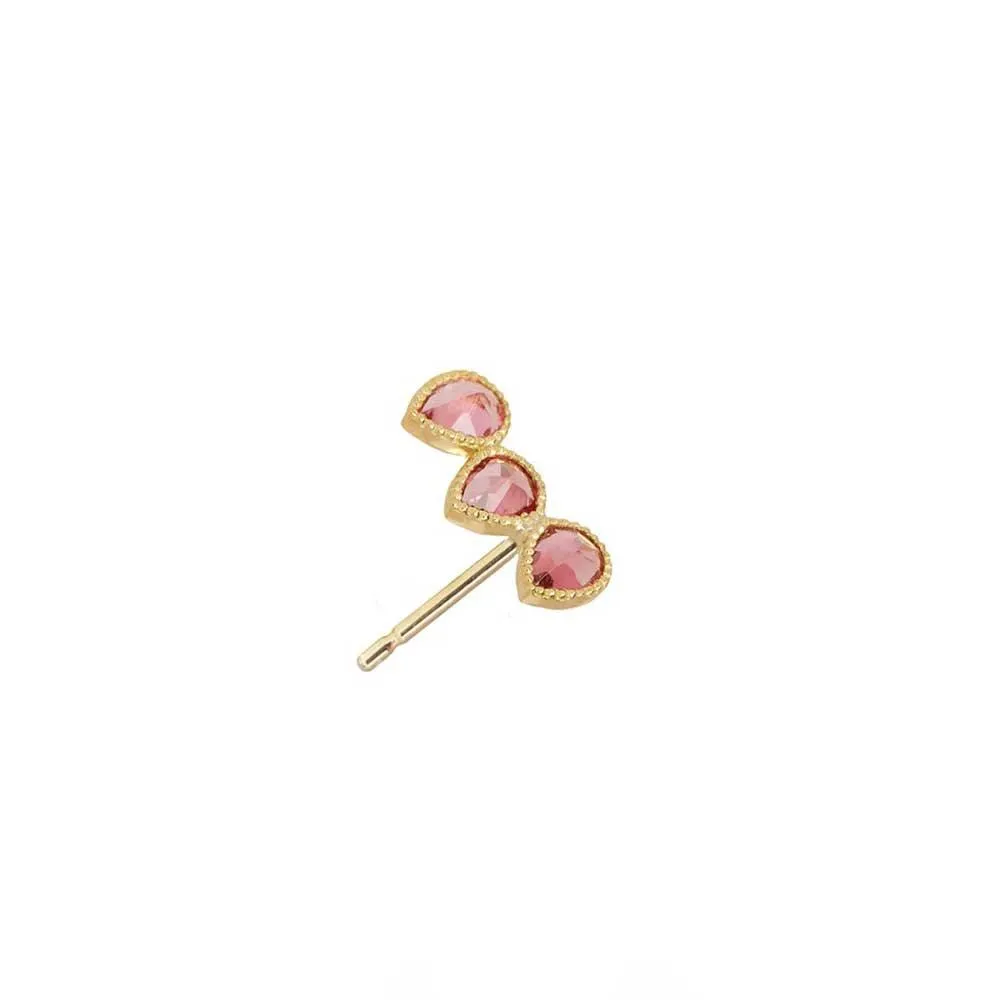 Precious Ear Climber - Right Pink Tourmaline -18k Gold