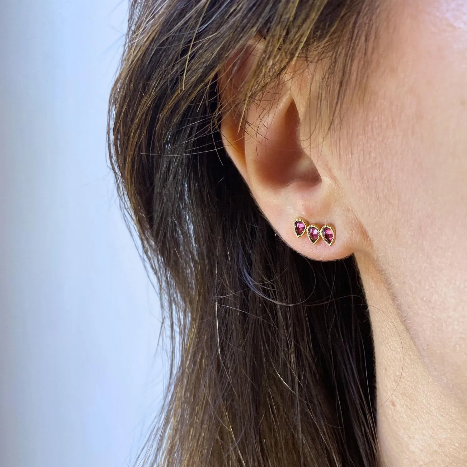 Precious Ear Climber - Right Pink Tourmaline -18k Gold