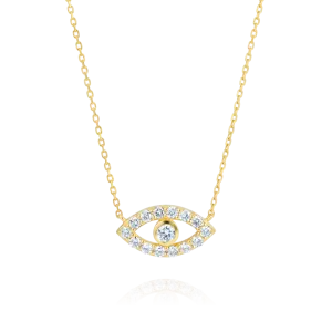Round Evil Eye Diamond Pendant Yellow Gold