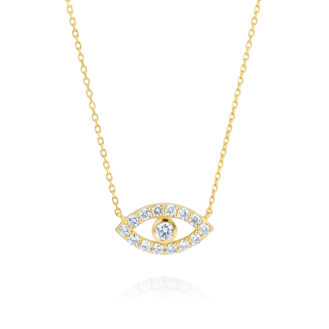 Round Evil Eye Diamond Pendant Yellow Gold