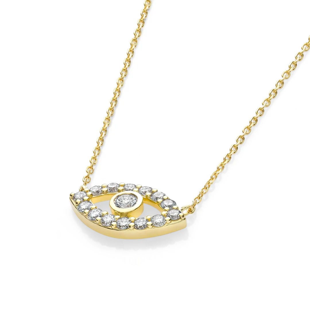 Round Evil Eye Diamond Pendant Yellow Gold