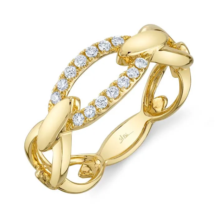 Shy Creation Diamond Oval Link Ring in 14K Yellow Gold