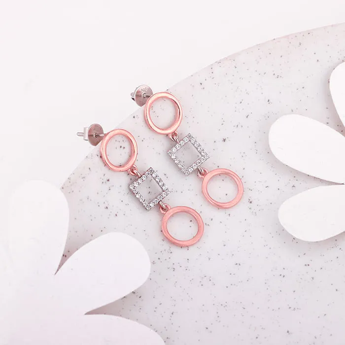 Silver and Rose Gold Gleaming Geometric Earrings