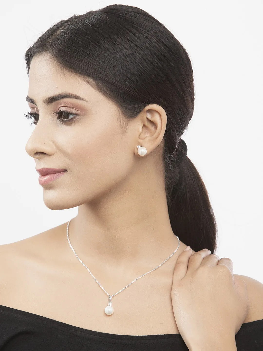 Silver Classic Pearl Jewellery Set