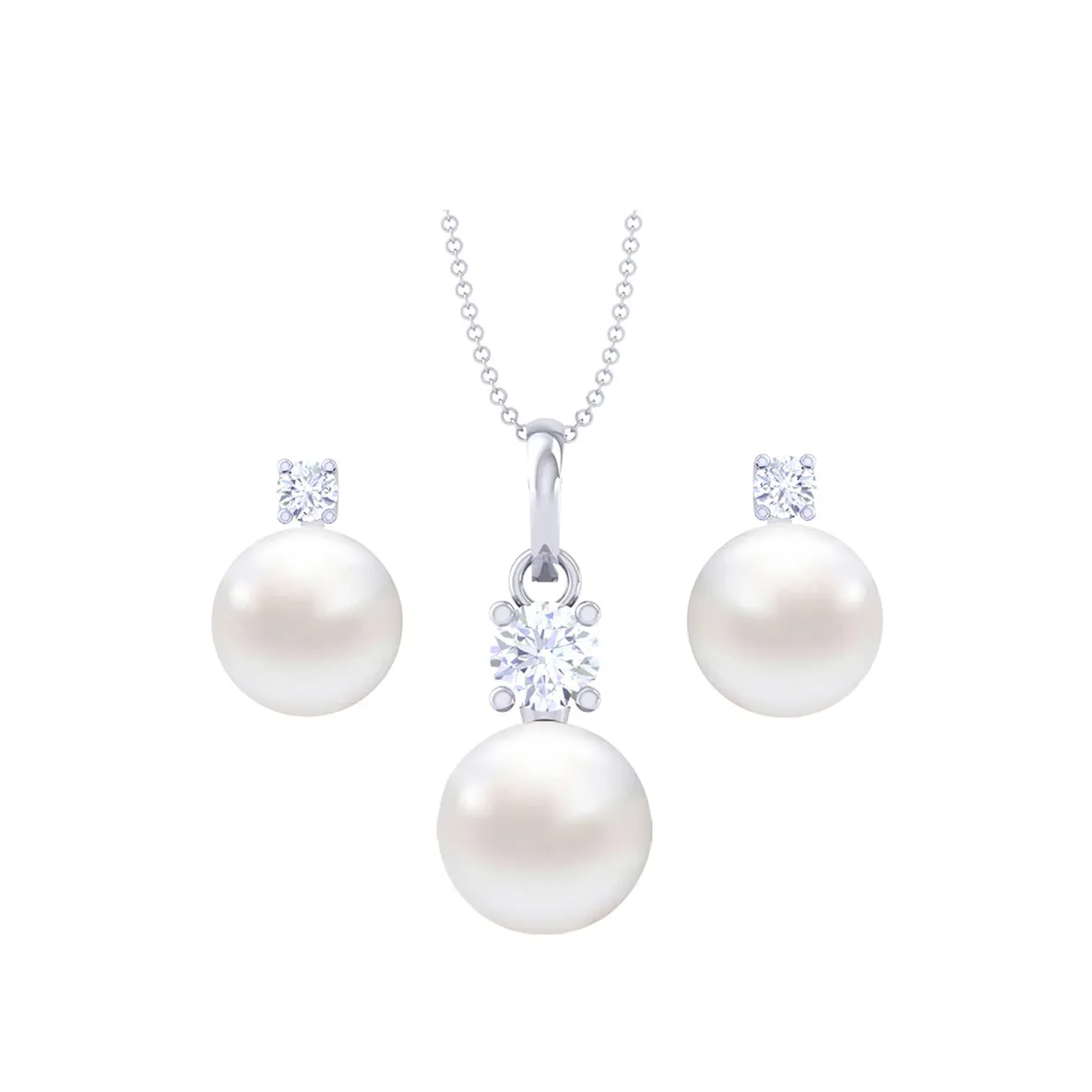 Silver Classic Pearl Jewellery Set