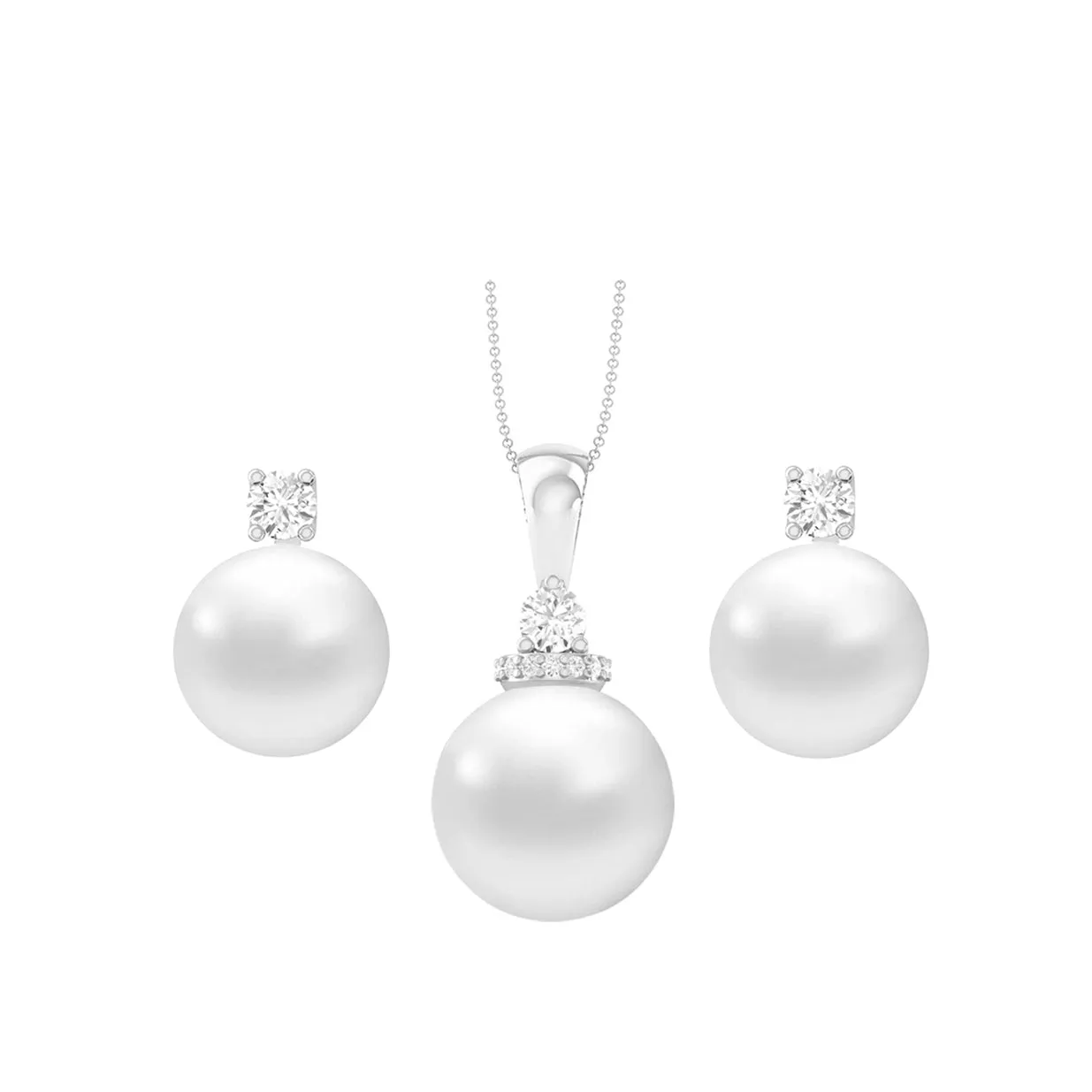 Silver Classic Pearl Jewellery Set