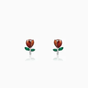 Silver Red Roses Earrings