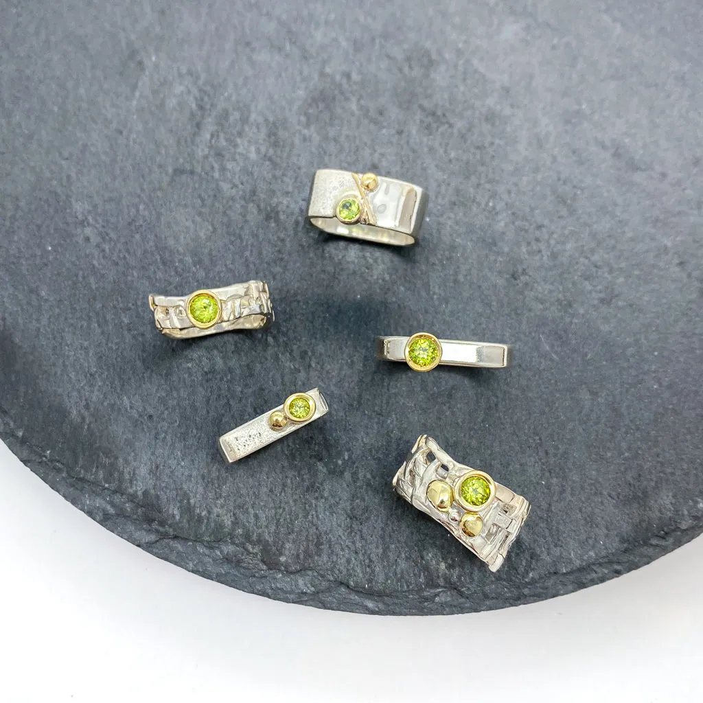 Skinny Square Stacking Gold Bezel Set Peridot Ring