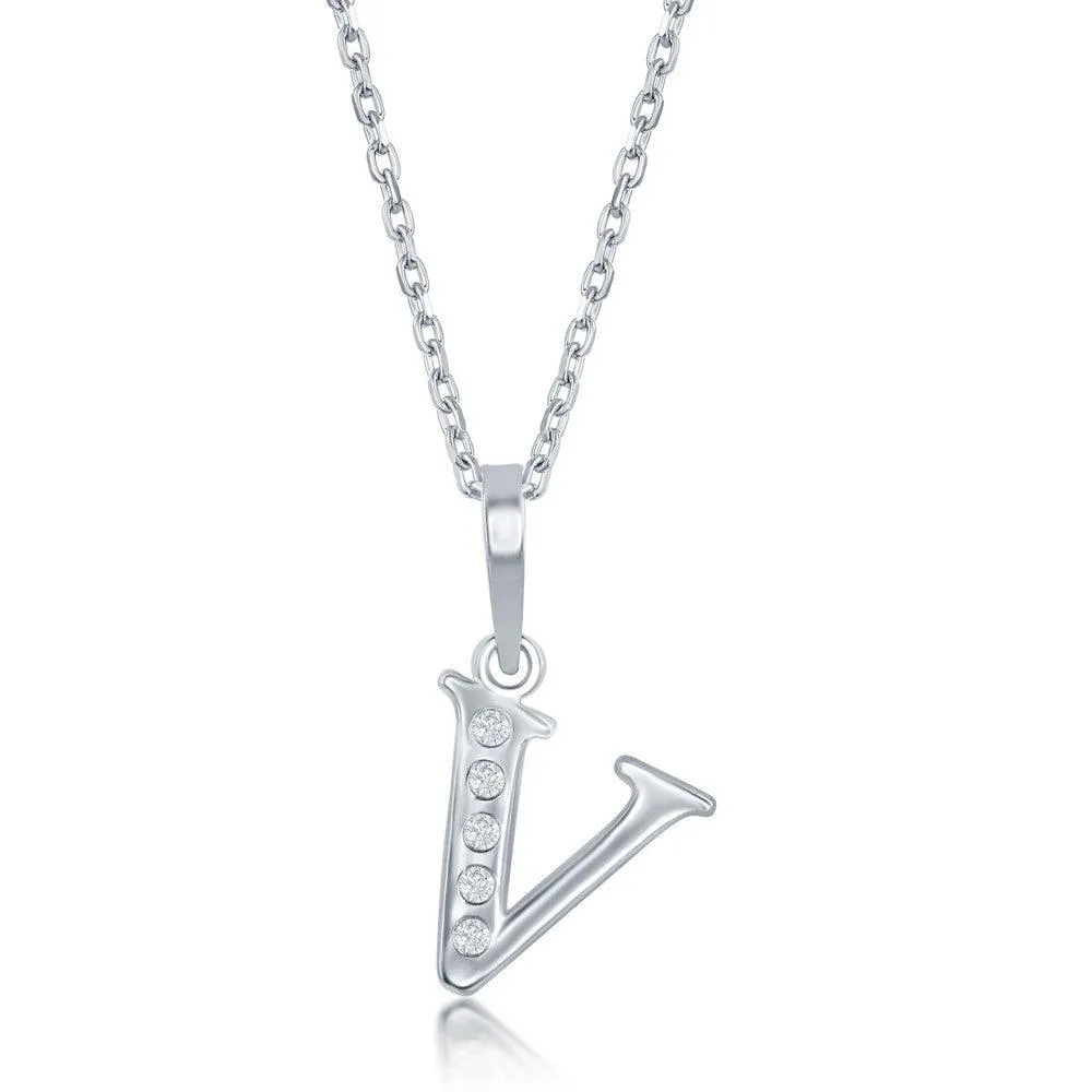 Sterling Silver Diamond "V" Initial Pendant Chain
