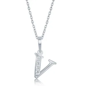 Sterling Silver Diamond "V" Initial Pendant Chain