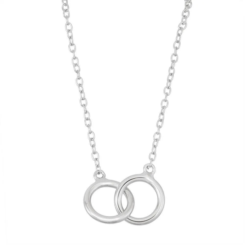 Sterling Silver Double Interlocked Rings Necklace